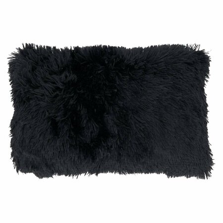 VECINDARIO 12 x 20 in. Classic Fax Fur Oblong Throw Pillow with Poly Filling, Black VE2658474